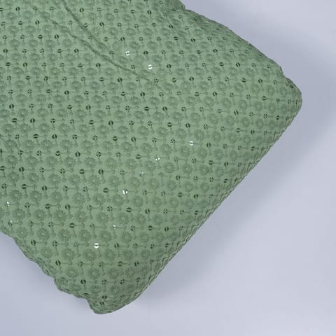 Green Color Rayon Chikan Fabric