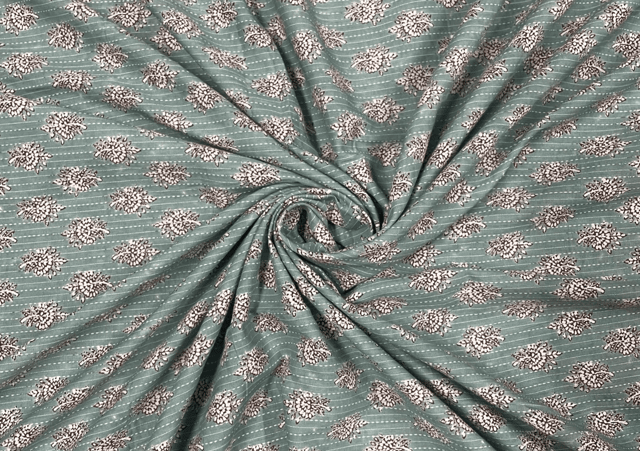 Cotton Cambric Kantha Sea Green Print