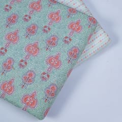 Green Color Cotton Printed Fabric Set