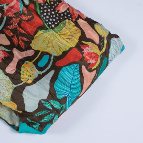 Brown Color Viscose Muslin Digital Printed Fabric (1Meter Cut Piece)