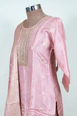 Onion Pink Color Embroidered Dola Jacquard Shirt with Pant and Banarsi Dupatta