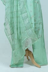 Lime Green Color Embroidered Dola Jacquard Shirt with Pant and Embroidered Chiffon Dupatta