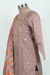 Light Brown Color Embroidered Chanderi Jacquard Shirt with Pant and Banarsi Dupatta