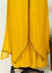 Yellow Color Viscose Organza Embroidered Jacket with Yellow Chinon Chiffon Printed Top with Rayon Palazzo
