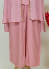 Pink Color Muslin Embroidered Top with Dola Silk Plazzo