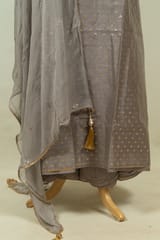 Grey Color Chanderi Embroidered Shirt with Bottom and Embroidered Chiffon Dupatta