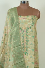 Green Color Banarasi Silk Print with Embroidered Shirt with Bottom and Printed Banarsi Silk Dupatta