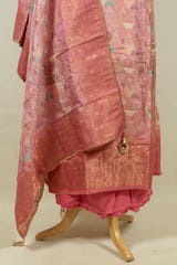 Onion Pink Color Banarasi Silk Print with Embroidered Shirt with Bottom and Printed Banarsi Silk Dupatta