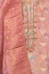 Onion Pink Color Banarasi Silk Print with Embroidered Shirt with Bottom and Printed Banarsi Silk Dupatta