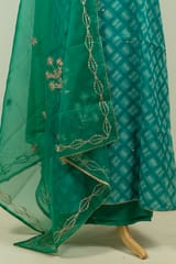 Green Color Organza Embroidered Shirt with Bottom and Organza Embroidered Dupatta