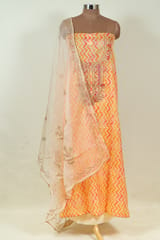 Orange Color Organza Embroidered Shirt with Bottom and Organza Embroidered Dupatta