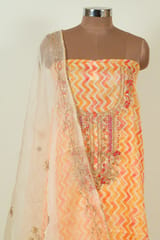 Orange Color Organza Embroidered Shirt with Bottom and Organza Embroidered Dupatta