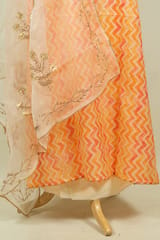 Orange Color Organza Embroidered Shirt with Bottom and Organza Embroidered Dupatta