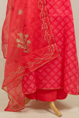 Majenta Color Organza Embroidered Shirt with Bottom and Organza Embroidered Dupatta
