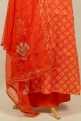 Orange Color Organza Embroidered Shirt with Bottom and Organza Embroidered Dupatta