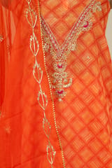 Orange Color Organza Embroidered Shirt with Bottom and Organza Embroidered Dupatta