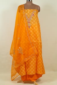 Yellow Color Organza Embroidered Shirt with Bottom and Organza Embroidered Dupatta