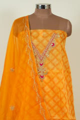 Yellow Color Organza Embroidered Shirt with Bottom and Organza Embroidered Dupatta