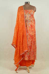 Orange Color Organza Embroidered Shirt with Bottom and Chiffon Embroidered Dupatta