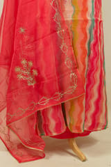 Multi Color Organza Embroidered Shirt with Bottom and Organza Embroidered Dupatta