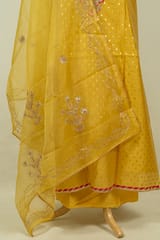 Yellow Color Chanderi Embroidered Shirt with Bottom and Organza Embroidered Dupatta