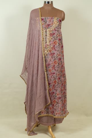 Move Color Organza Embroidered Shirt with Bottom and Chiffon Embroidered Dupatta