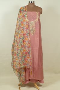 Onion Pink Color Chanderi Embroidered Shirt with Bottom and Organza Printed Dupatta