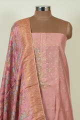 Onion Pink Color Chanderi Embroidered Shirt with Bottom and Banarasi Silk Printed Dupatta