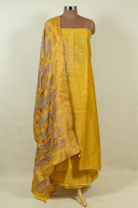 Yellow Color Chanderi Embroidered Shirt with Bottom and Banarasi Silk Printed Dupatta