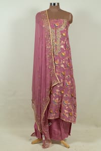 Onion Pink Color Viscose Organza Embroidered Shirt with Bottom and Chiffon Embroidered Dupatta