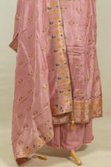 Onion Pink Color Dola Silk Embroidered Shirt with Bottom and Dola Silk Jacquard Dupatta