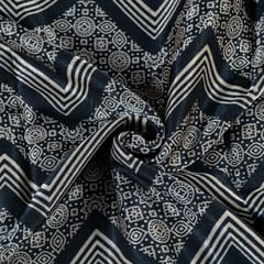 Black Color Mashru Silk Ajrakh Printed Fabric