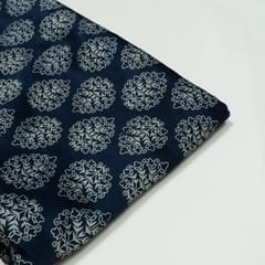 Blue Color Mashru Silk Ajrakh Printed Fabric