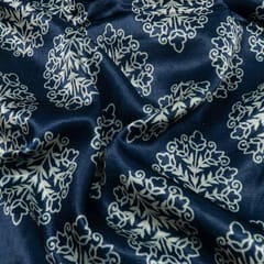 Blue Color Mashru Silk Ajrakh Printed Fabric
