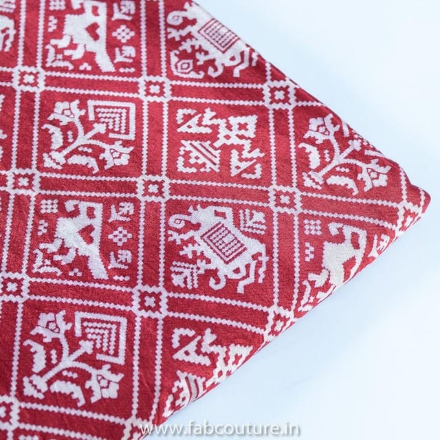 Maroon Color Mashru Silk Ajrakh Printed Fabric