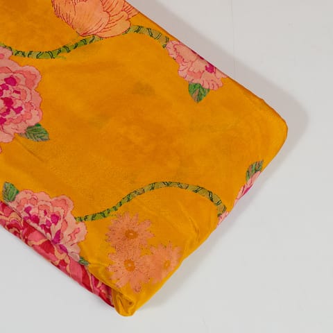 Mustard Color Viscose Crepe Printed Fabric