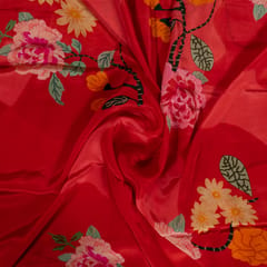 Red Color Viscose Crepe Printed Fabric