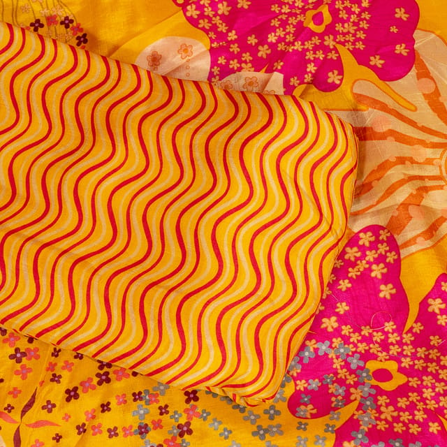 5 Mtr Yellow Color Dola Silk Digital Printed Set
