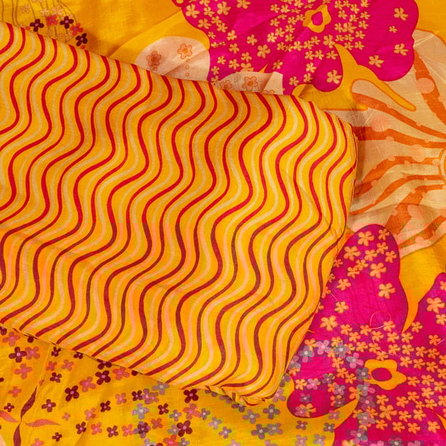 5 Mtr Yellow Color Dola Silk Digital Printed Set