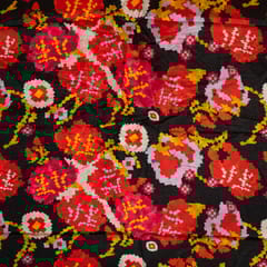 Black Color Dola Silk Digital Printed Fabric