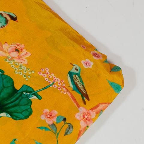 Yellow Color Viscose Crepe Printed Fabric