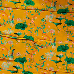 Yellow Color Viscose Crepe Printed Fabric