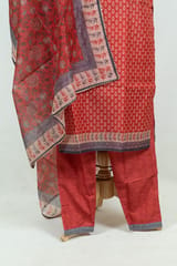 Red Color Print with Embroidered Chanderi Shirt with Pant and Printed Chanderi Dupatta