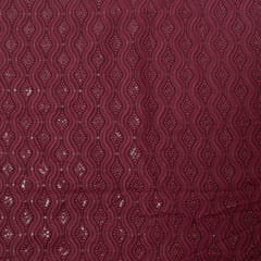 Wine Color Georgette Chikan Embroidered Fabric