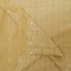 Biege Color Georgette Chikan Embroidered Fabric