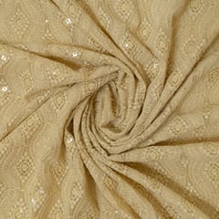 Biege Color Georgette Chikan Embroidered Fabric