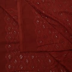 Maroon Color Georgette Chikan Embroidered Fabric