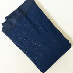 Navy Blue Color Georgette Chikan Embroidered Fabric