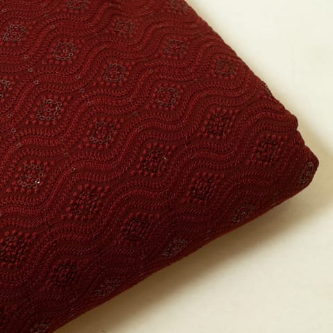 Maroon Color Georgette Chikan Embroidered Fabric