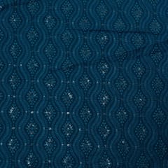 Teal Blue Color Georgette Chikan Embroidered Fabric